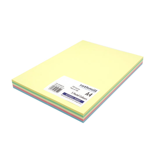 Rothmill Board | 230 microns | 175 gsm | A4 (210x297mm) | 100 sheets | 5 'Pastel' Colours